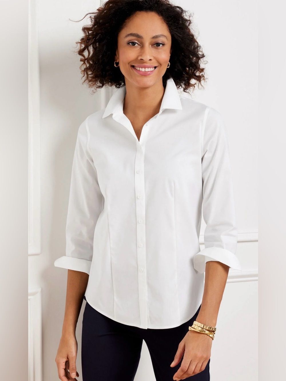 Talbots Non-Iron Perfect Shirt Solid White Size 14P